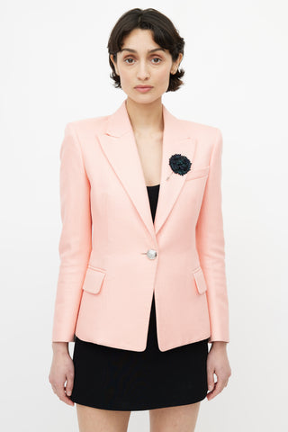 Balmain Pink Silk Blend Brooch Blazer