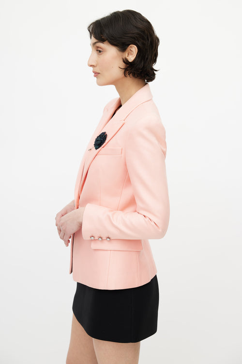 Balmain Pink Silk Blend Brooch Blazer