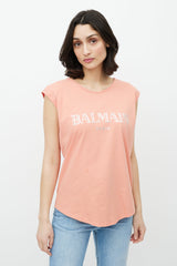Balmain Pink & Silver Sleeveless Logo Top