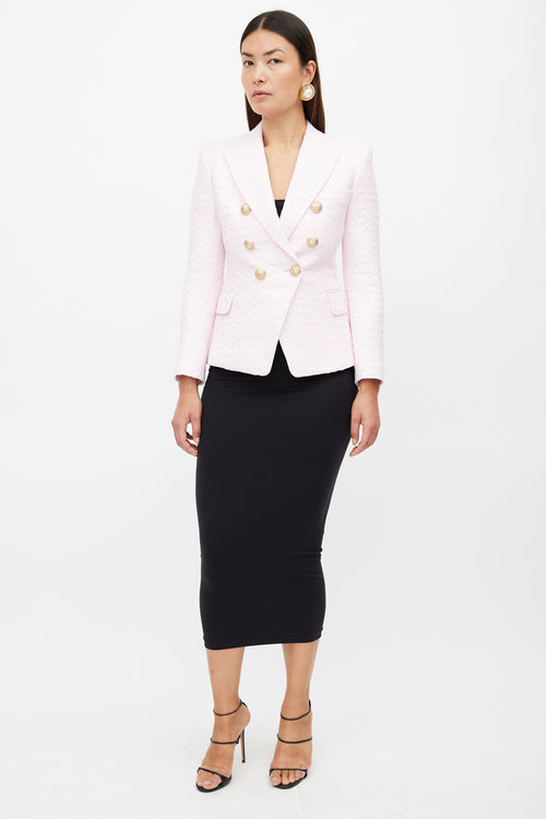 Balmain Pink & White Tweed Classic 6 Button Blazer