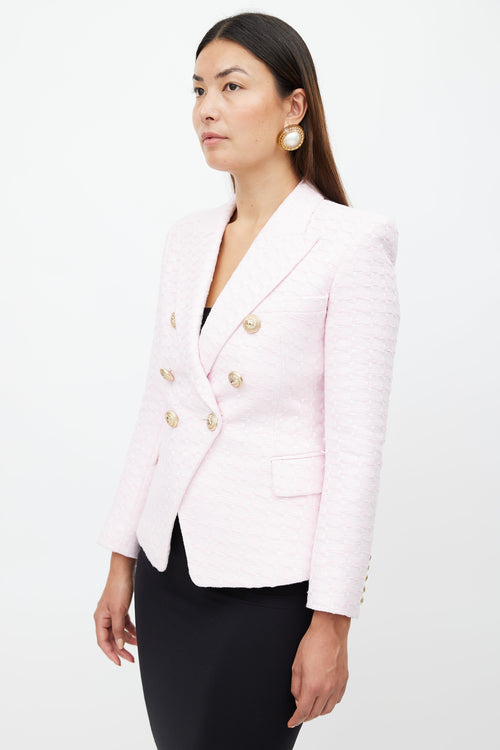 Balmain Pink & White Tweed Classic 6 Button Blazer