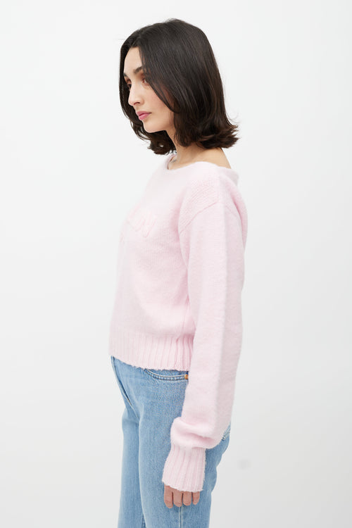 Balmain Pink Wool Knit Logo Sweater