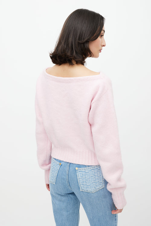 Balmain Pink Wool Knit Logo Sweater