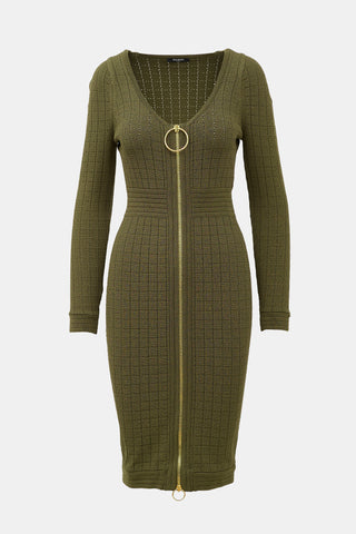 Balmain Pointelle Knit Zip Dress