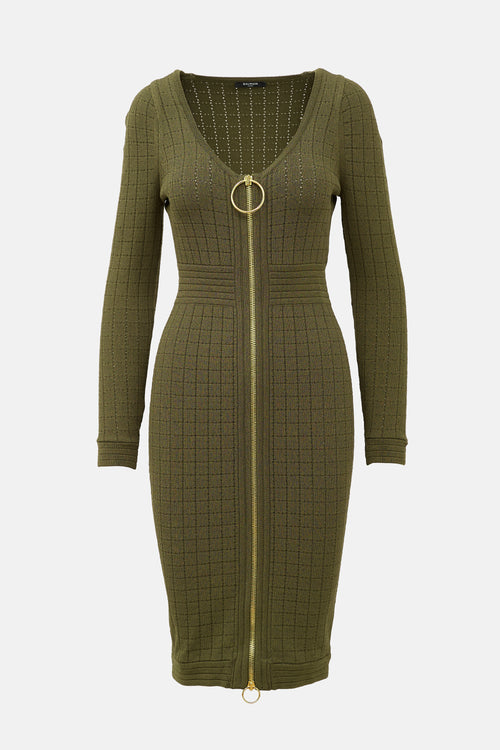 Balmain Pointelle Knit Zip Dress