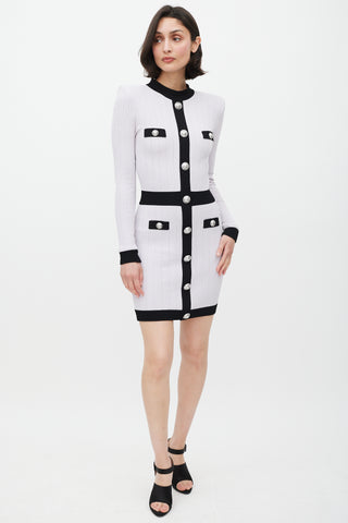 Balmain Purple & Black Ribbed Dress