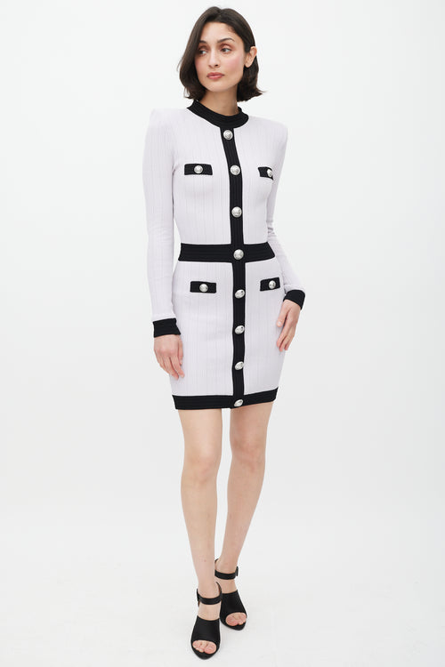 Balmain Purple & Black Ribbed Dress