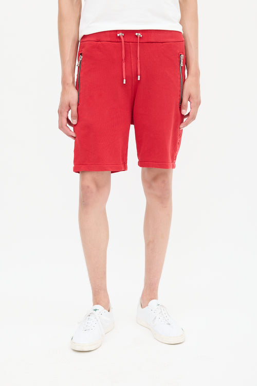 Balmain Red Side Embossed Logo Shorts