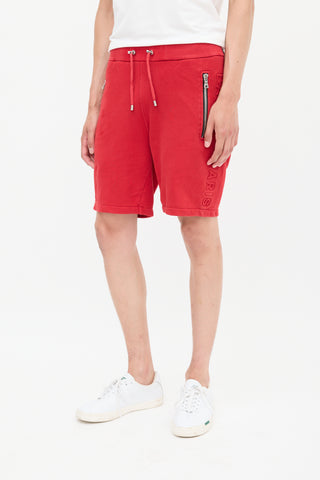 Balmain Red Side Embossed Logo Shorts