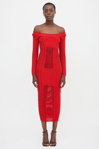 Balmain Rib Knit Off Shoulder Dress