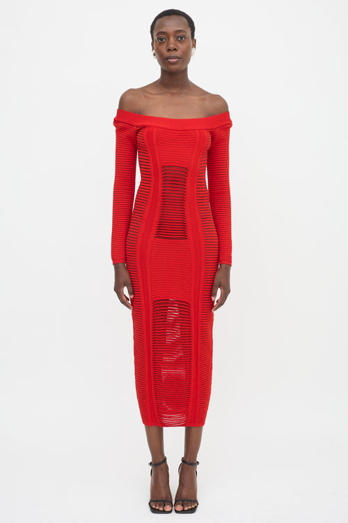 Balmain Rib Knit Off Shoulder Dress