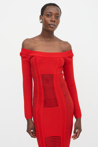 Balmain Rib Knit Off Shoulder Dress