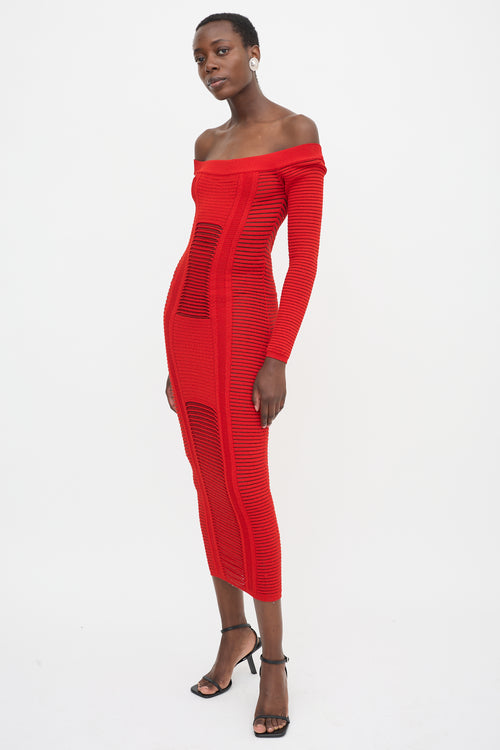 Balmain Rib Knit Off Shoulder Dress