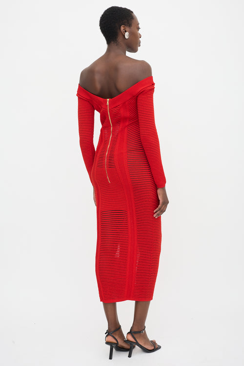 Balmain Rib Knit Off Shoulder Dress