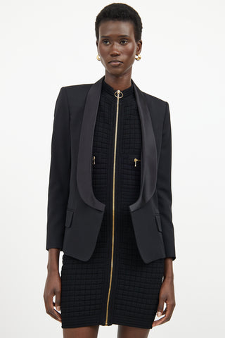 Balmain Black Wool & Satin Lapel Open Blazer