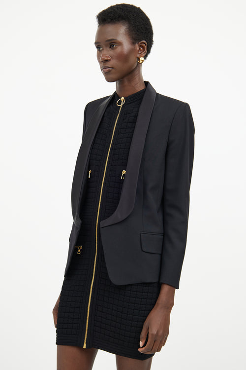 Balmain Black Wool & Satin Lapel Open Blazer