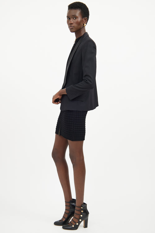 Balmain Black Wool & Satin Lapel Open Blazer