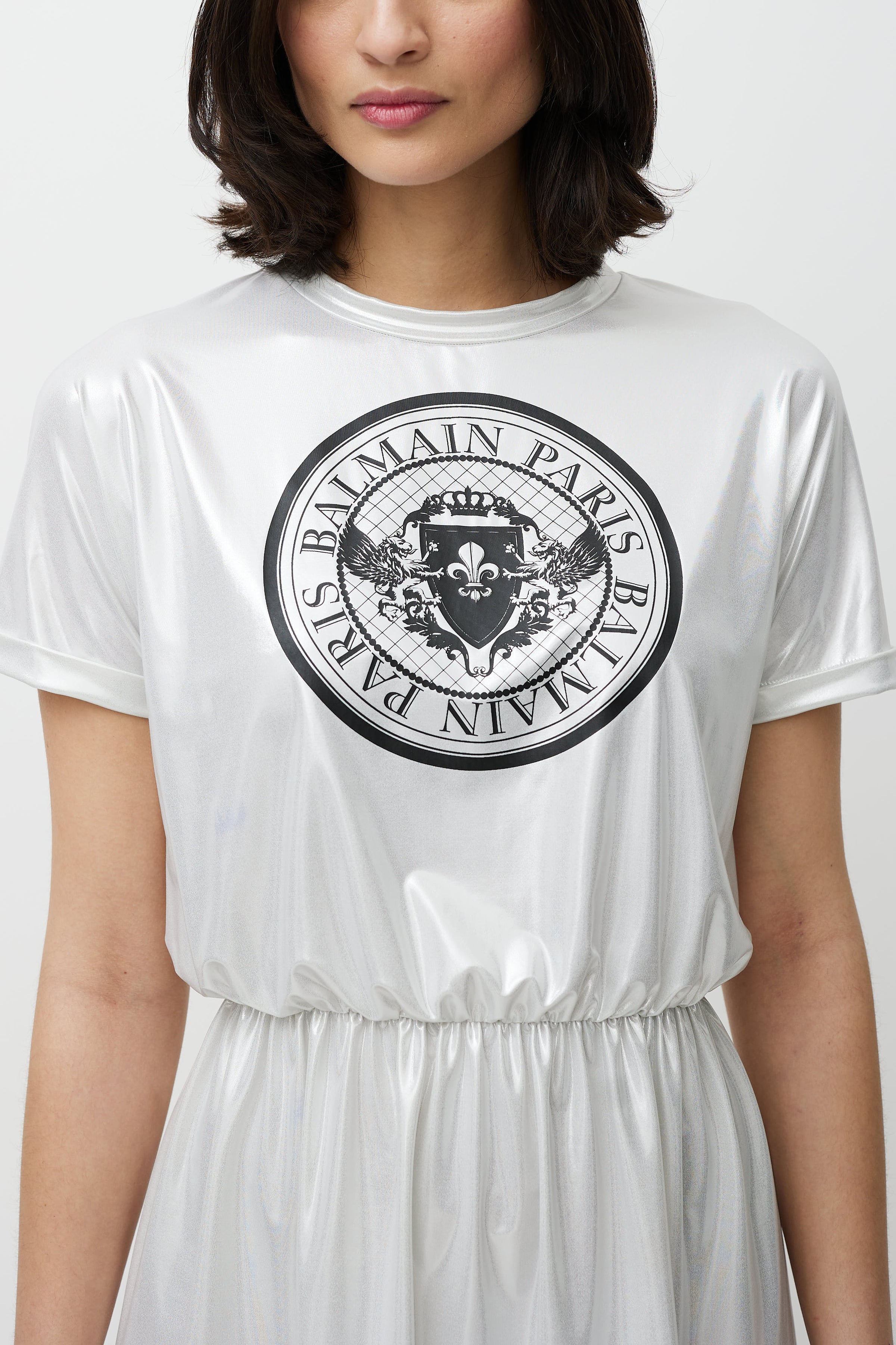 Balmain // Silver & Black Logo Dress VSP Consignment Balmain // Silver & Black Logo Dress VSP Consignment