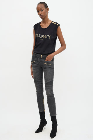 Balmain Slim Leg Biker Jeans