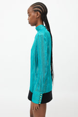 Balmain Teal & Gold Striped Metallic Top