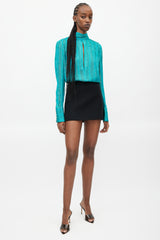 Balmain Teal & Gold Striped Metallic Top