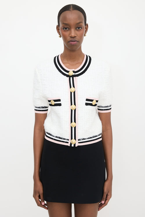 Balmain Tweed Knit Short Sleeve Cardigan
