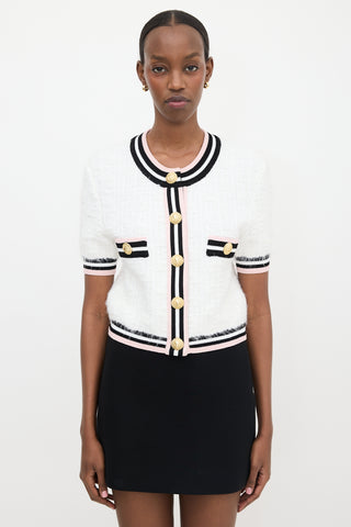 Balmain Tweed Knit Short Sleeve Cardigan