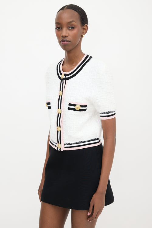 Balmain Tweed Knit Short Sleeve Cardigan