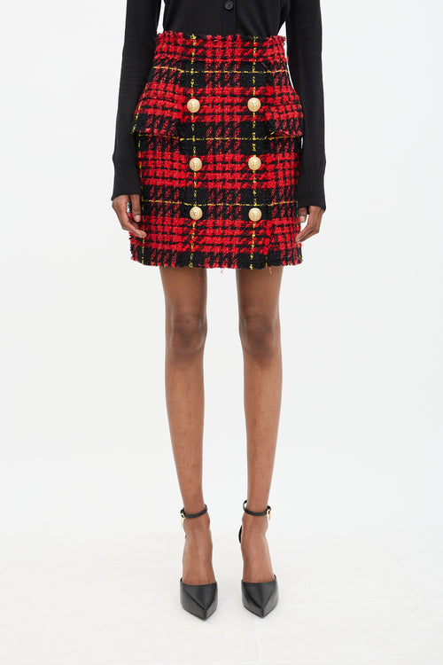 Balmain Tweed Tartan Skirt