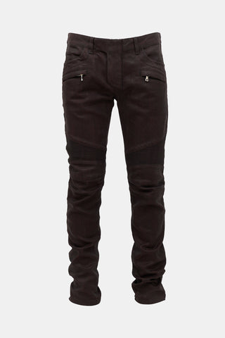 Balmain Waxed Biker Slim Leg Jeans