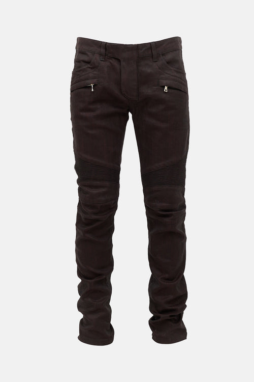 Balmain Waxed Biker Slim Leg Jeans