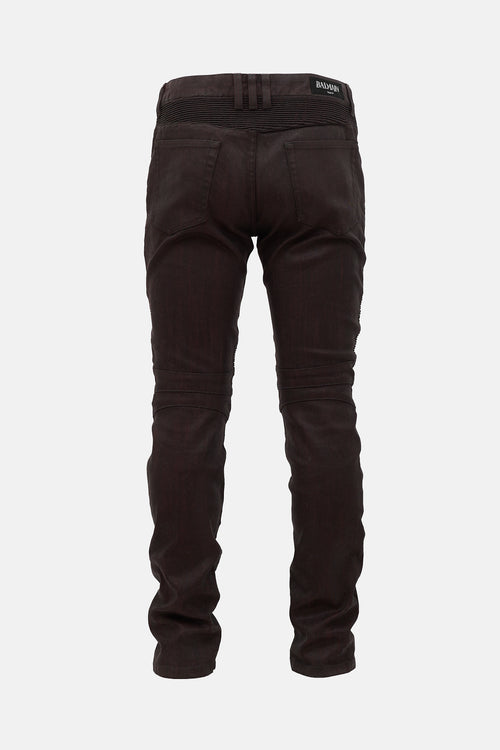 Balmain Waxed Biker Slim Leg Jeans
