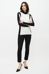 Balmain White & Black Cashmere Button Top