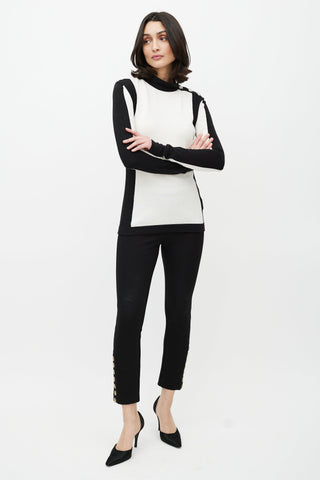 Balmain White & Black Cashmere Button Top