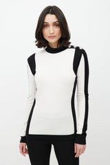 Balmain White & Black Cashmere Button Top