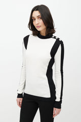 Balmain White & Black Cashmere Button Top