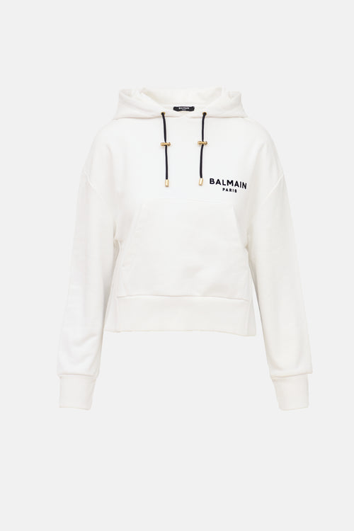 Balmain Logo Crop Hoodie