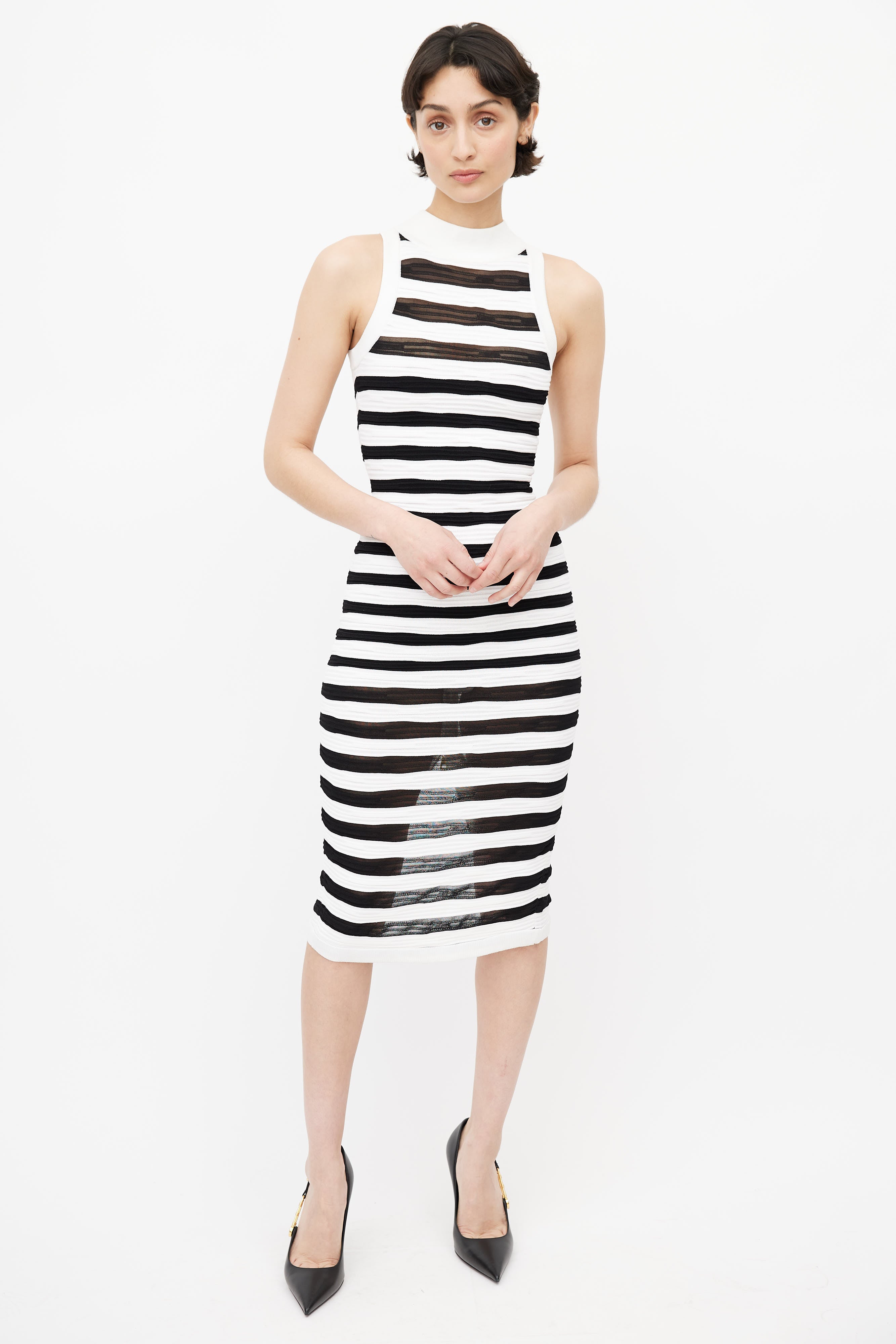 Balmain // White & Black Stripe Bodycon Dress VSP Consignment Balmain // White & Black Stripe Bodycon Dress VSP Consignment