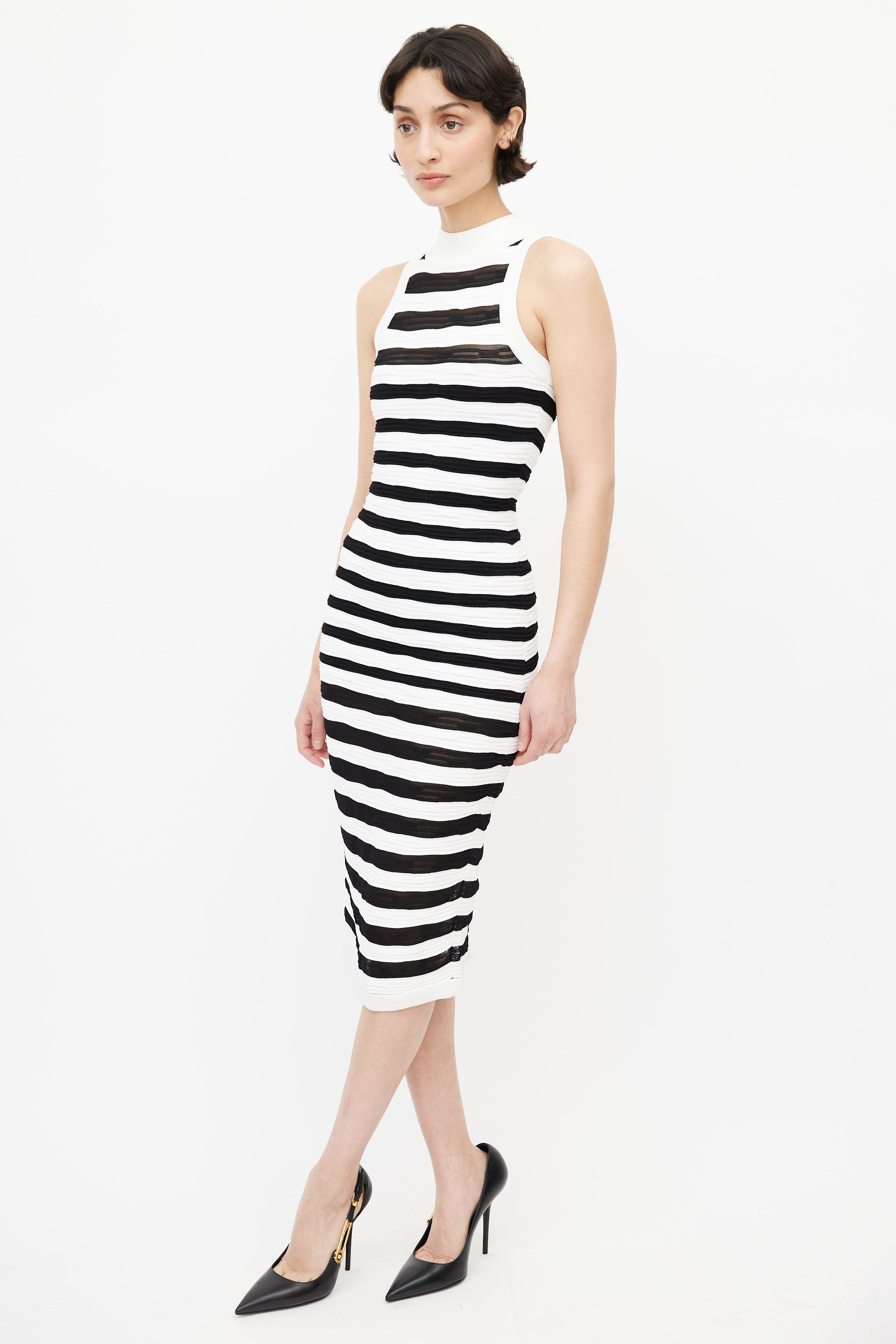 Balmain // White & Black Stripe Bodycon Dress VSP Consignment Balmain // White & Black Stripe Bodycon Dress VSP Consignment