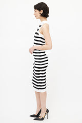 Balmain White & Black Stripe Bodycon Dress
