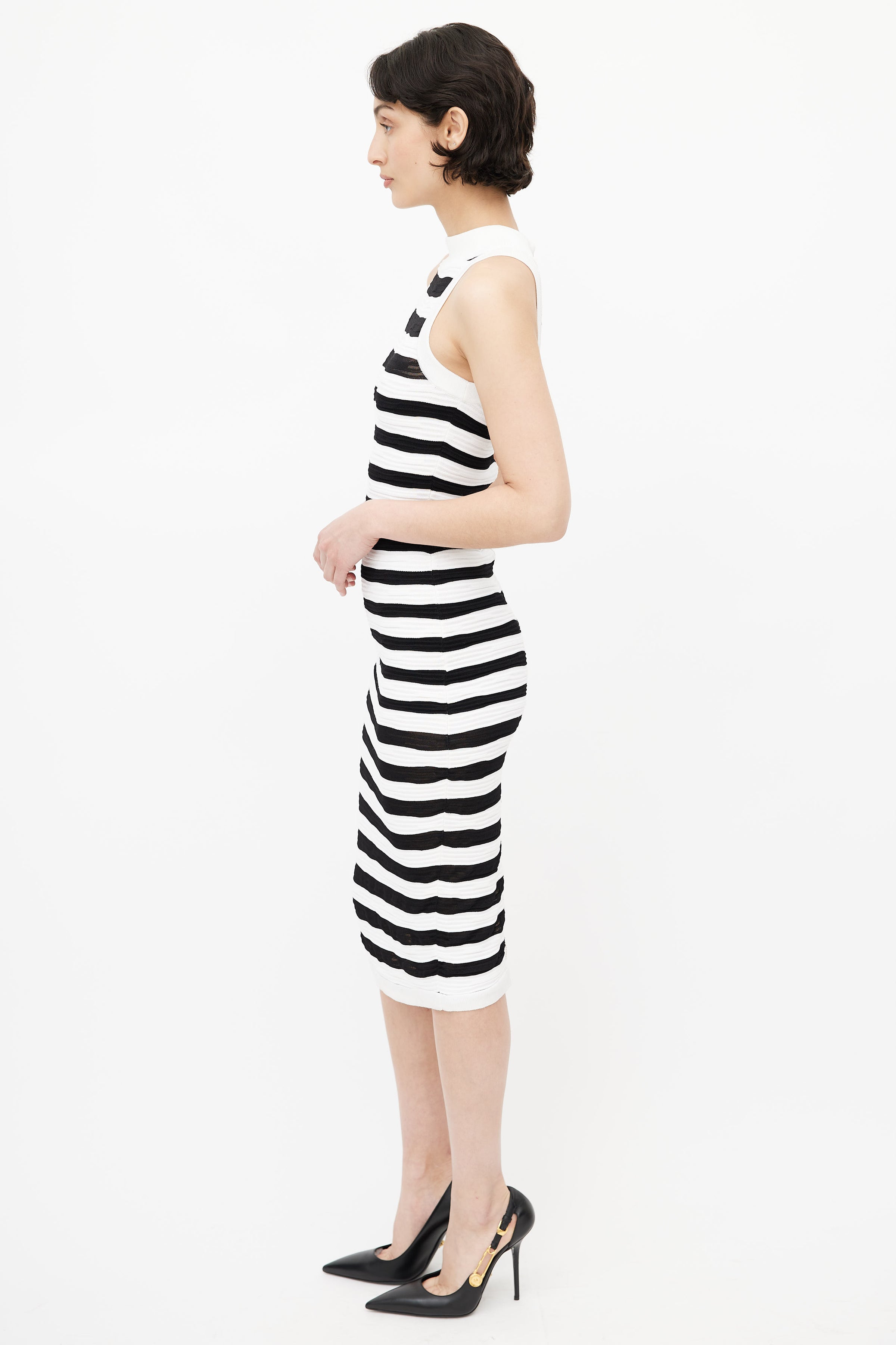 Balmain // White & Black Stripe Bodycon Dress – VSP Consignment