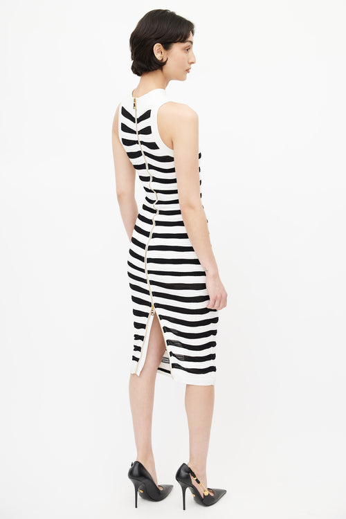Balmain White & Black Stripe Bodycon Dress