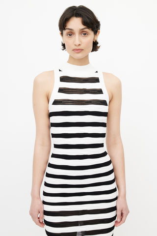 Balmain White & Black Stripe Bodycon Dress