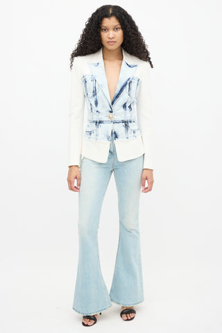 Balmain White & Blue Acid Wash Denim Blazer