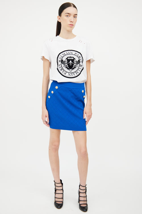 Balmain White Distressed Chest Logo Tee