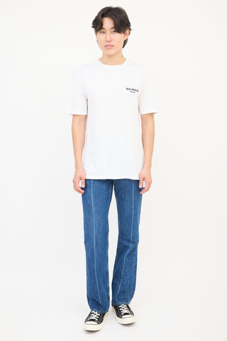 Balmain White Cotton Embroidered Chest Logo T-Shirt