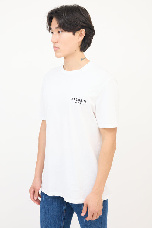 Balmain White Cotton Embroidered Chest Logo T-Shirt