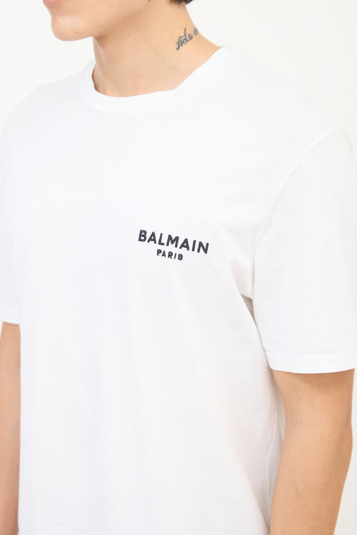 Balmain White Cotton Embroidered Chest Logo T-Shirt