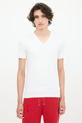 Balmain White Cotton Embroidered V-Neck T-Shirt