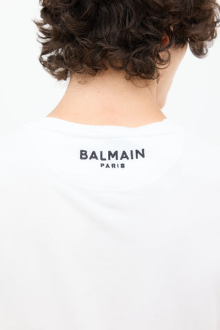 Balmain White Cotton Embroidered V-Neck T-Shirt